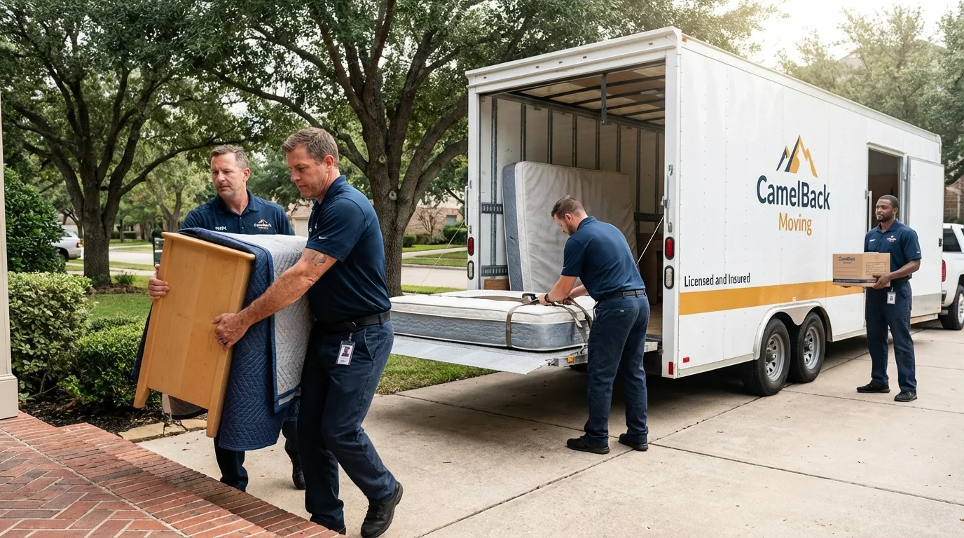 Crew loading residential truck for cross-state move from Stoneville, NC